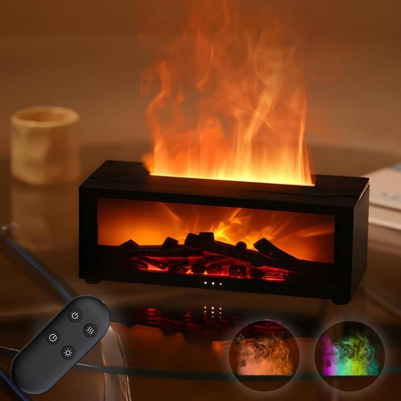 USB Powered Simulated Fireplace Aromatherapy Machine, Remote Control Adjustable Mist Humidifier, Desktop Air Humidifier for Home & Office